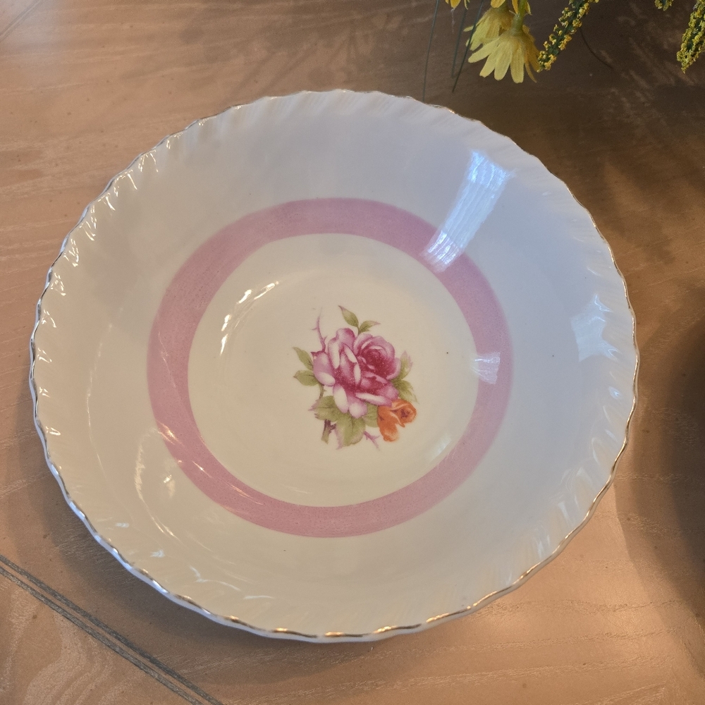 Vintage Japanese Porcelain Serving Bowls, Pink Roses, Gold Edges, Set of 2